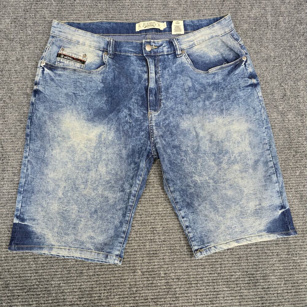 Jeanius Akademiks Denim Shorts Mens 38 Blue Acid Wash Baggy Y2K Jorts